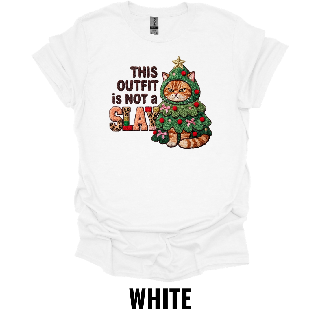 This Outfit Is Not a Slay Christmas Cat Shirt – Funny Holiday Graphic Tee