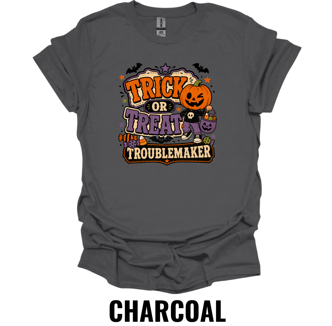 Trick or Treat Troublemaker T-Shirt – Funny Halloween Tee