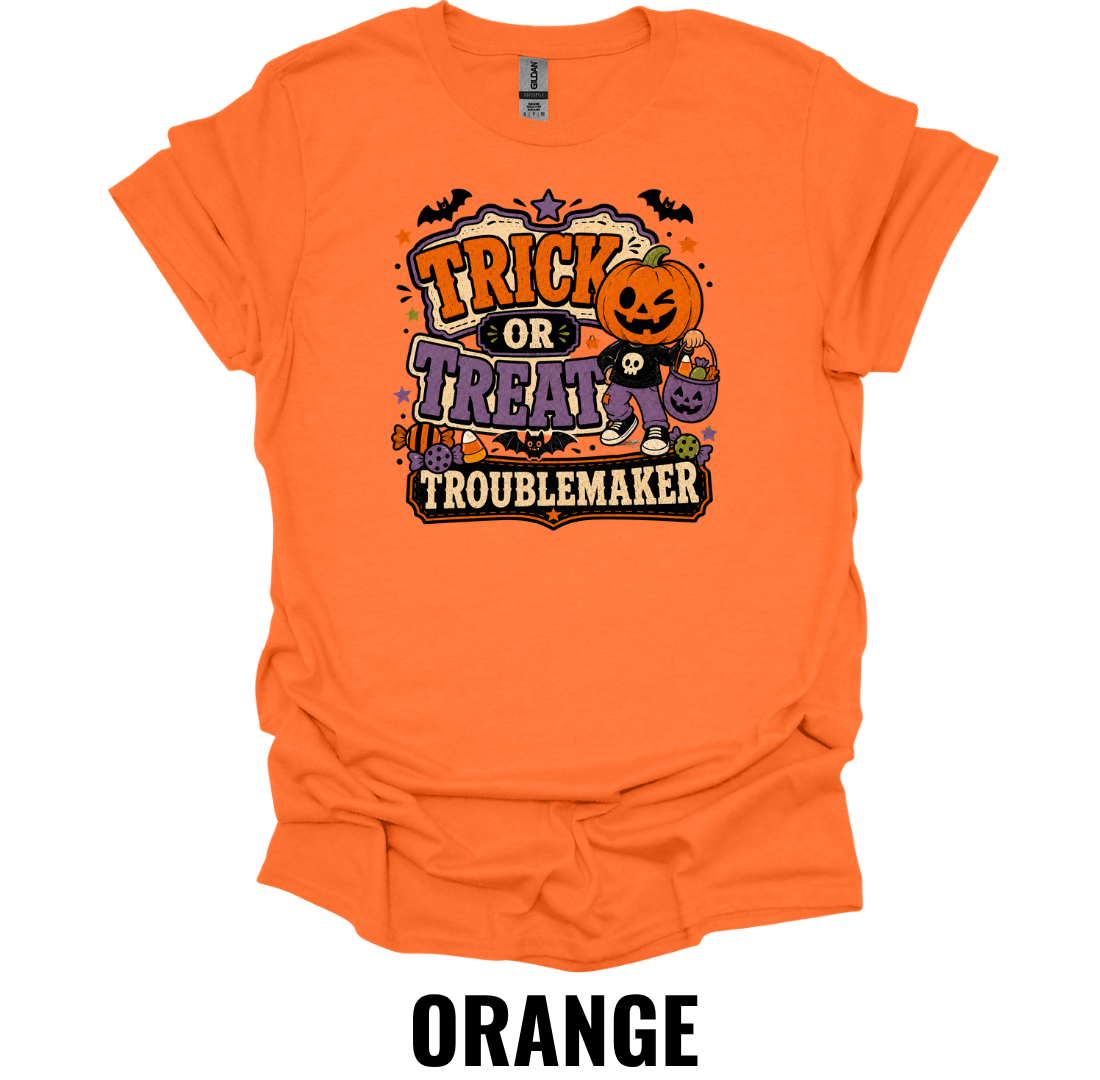 Trick or Treat Troublemaker T-Shirt – Funny Halloween Tee