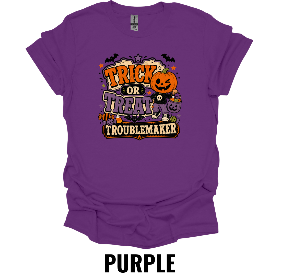 Trick or Treat Troublemaker T-Shirt – Funny Halloween Tee