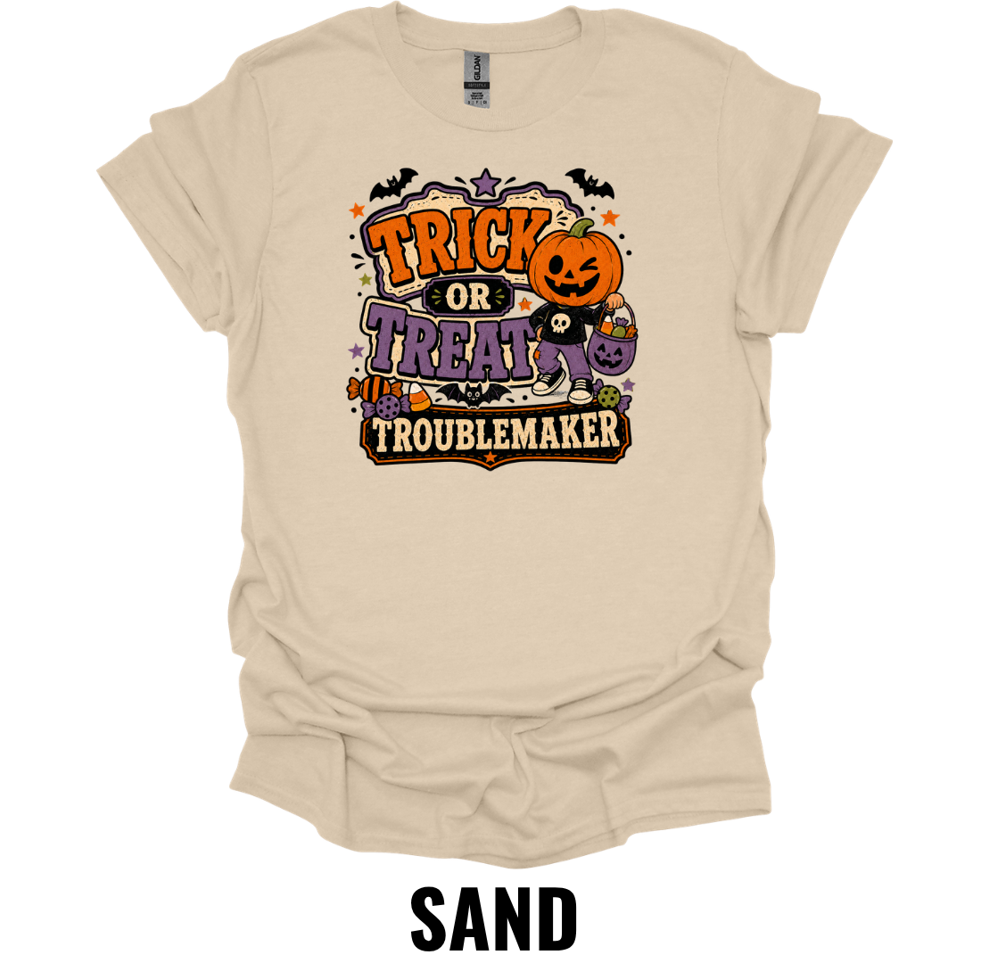 Trick or Treat Troublemaker T-Shirt – Funny Halloween Tee