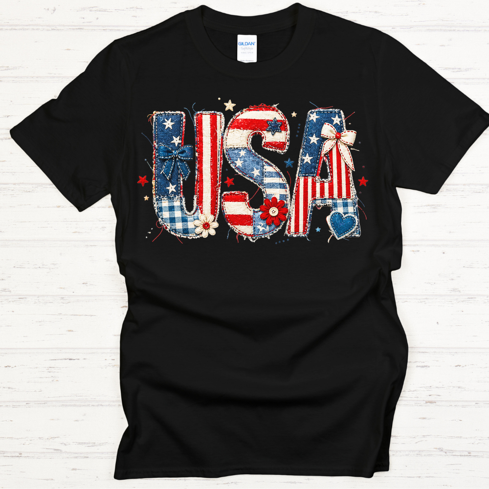 USA Patriotic Bow Graphic Shirt on Gildan Softstyle Tee
