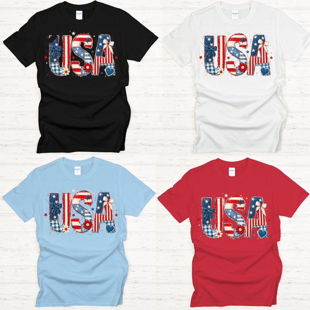 USA Patriotic Bow Graphic Shirt on Gildan Softstyle Tee