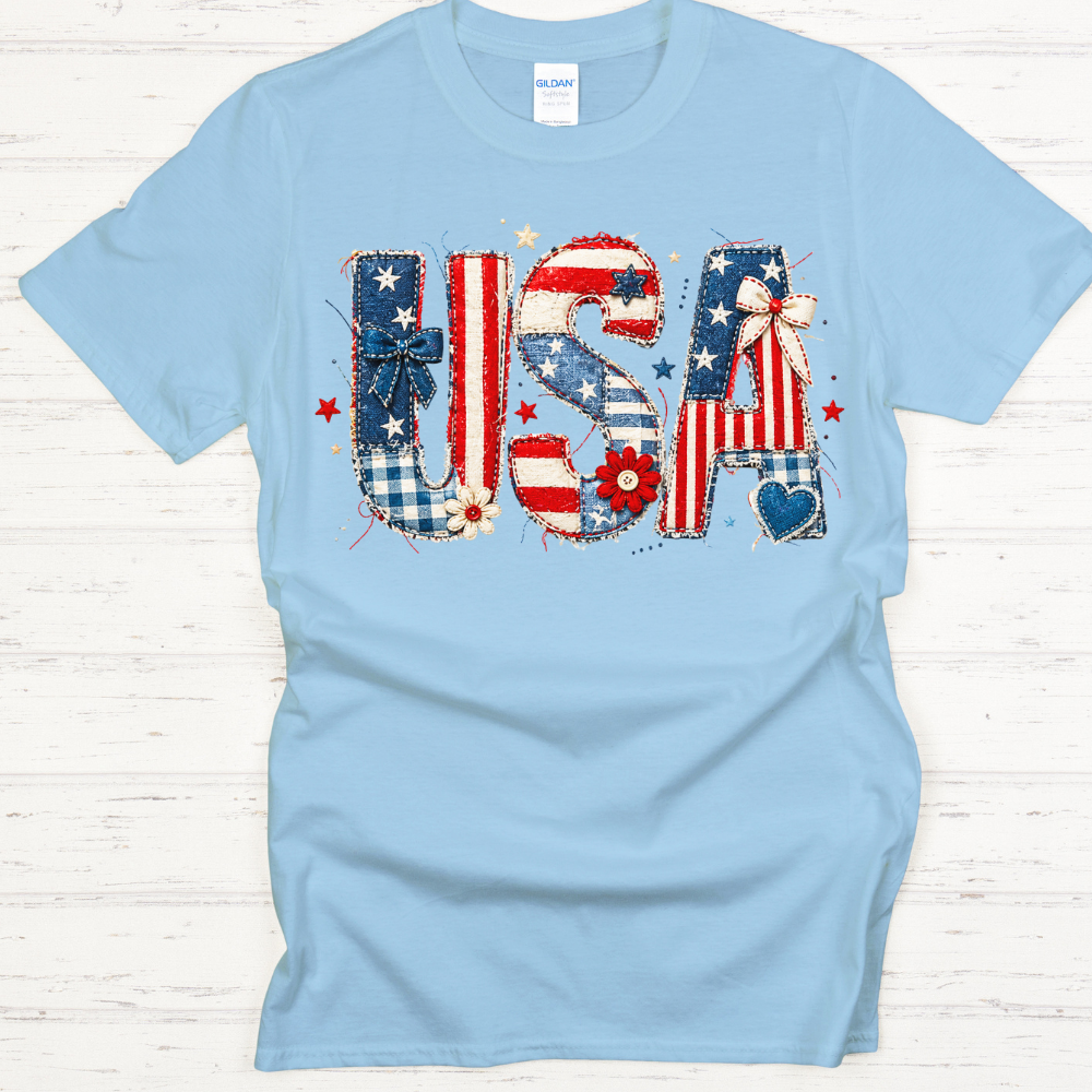 USA Patriotic Bow Graphic Shirt on Gildan Softstyle Tee