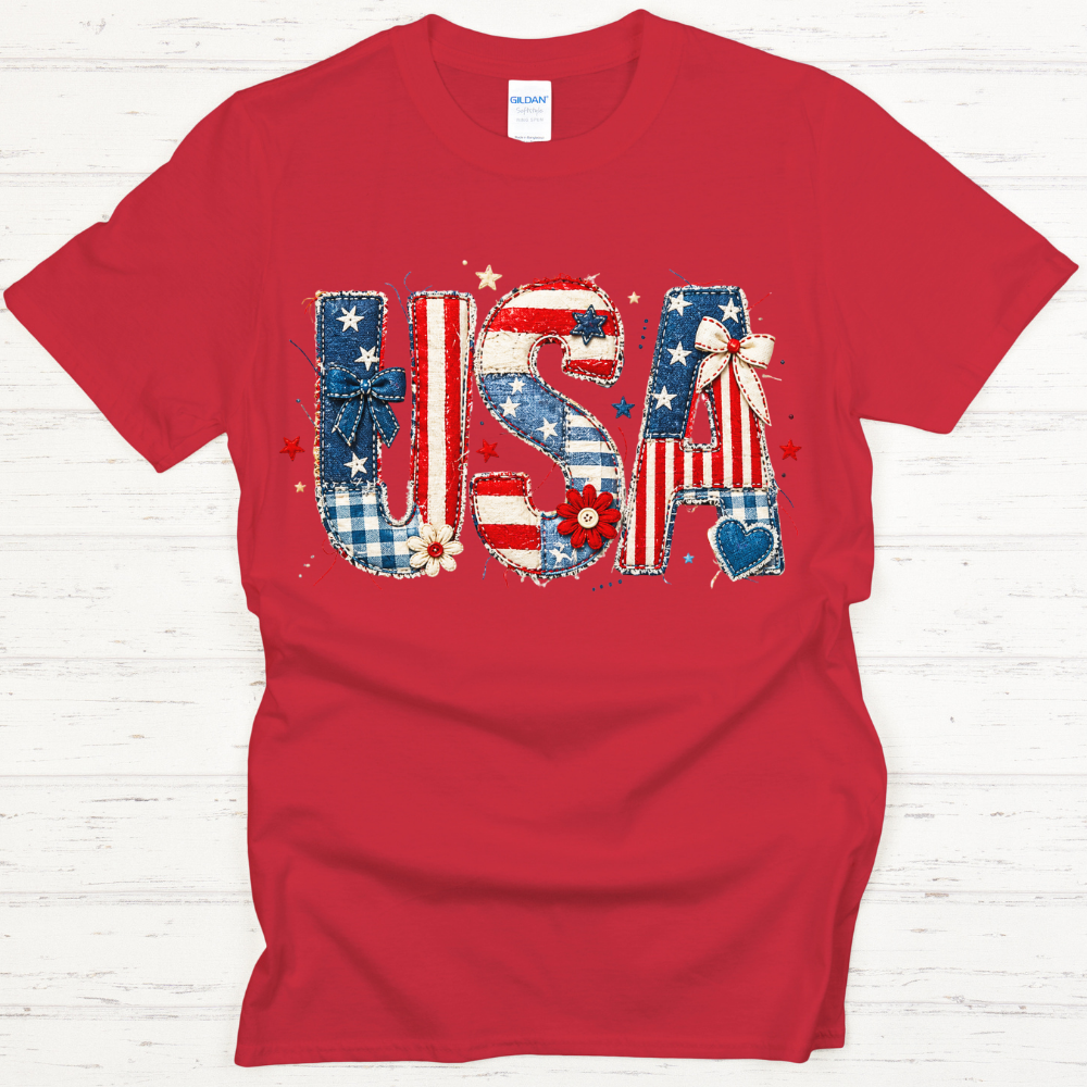 USA Patriotic Bow Graphic Shirt on Gildan Softstyle Tee