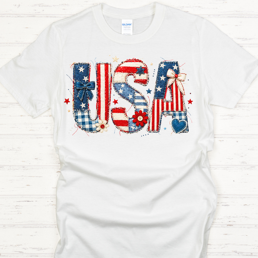 USA Patriotic Bow Graphic Shirt on Gildan Softstyle Tee