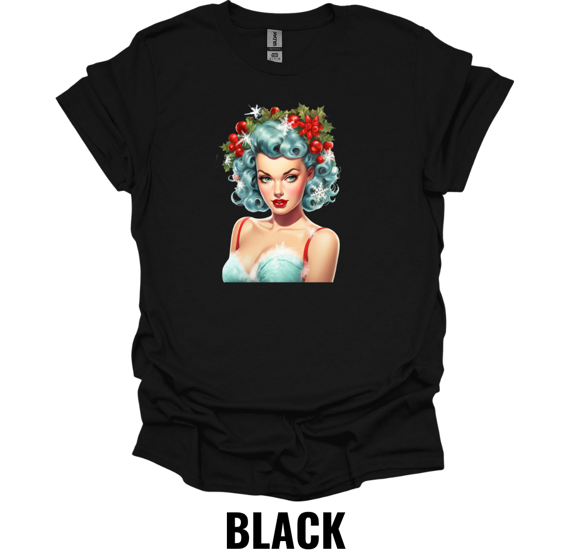 Vintage Christmas Pin Up Girl Shirt – Retro Holiday Glamour Graphic Tee