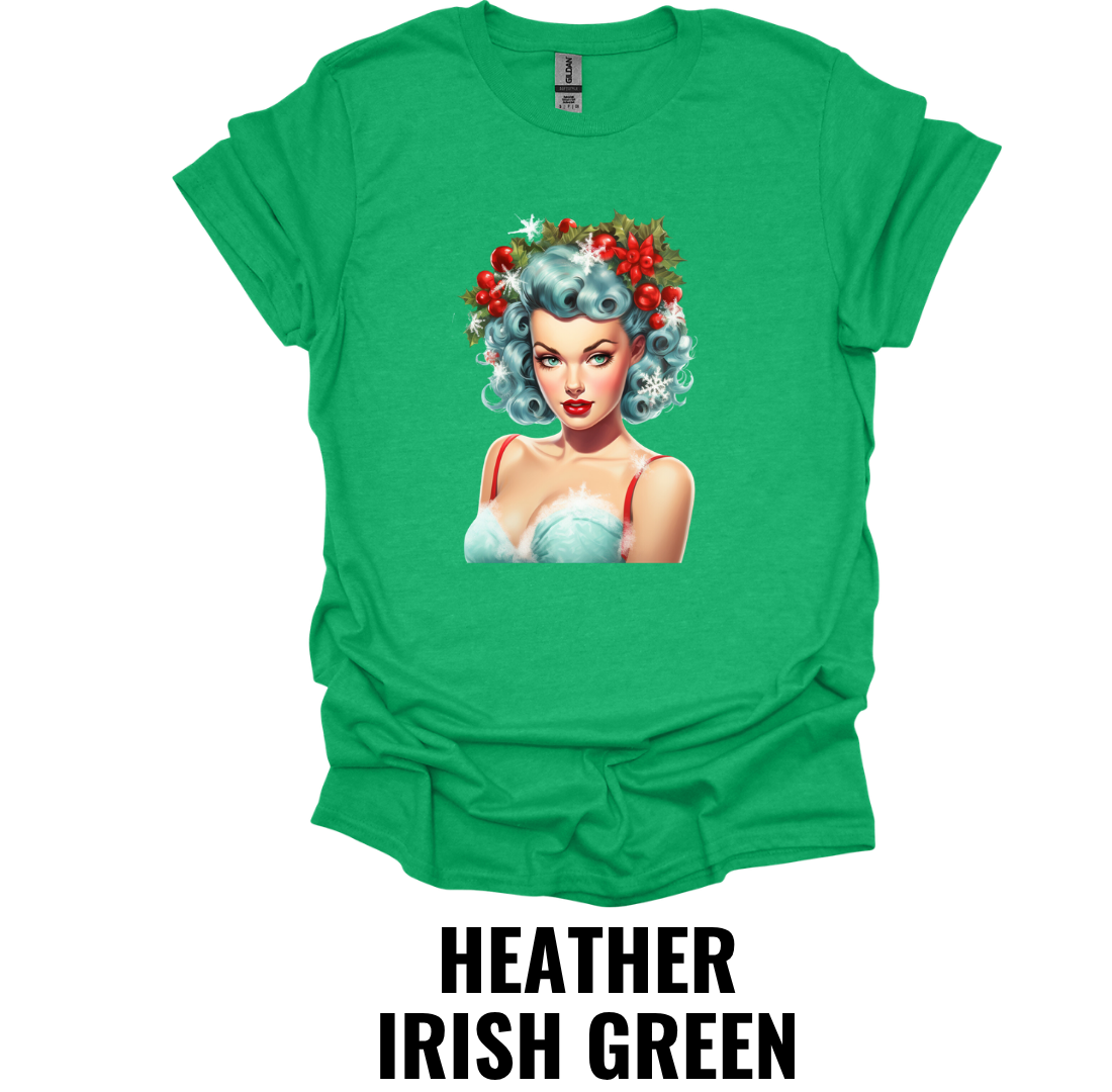 Vintage Christmas Pin Up Girl Shirt – Retro Holiday Glamour Graphic Tee