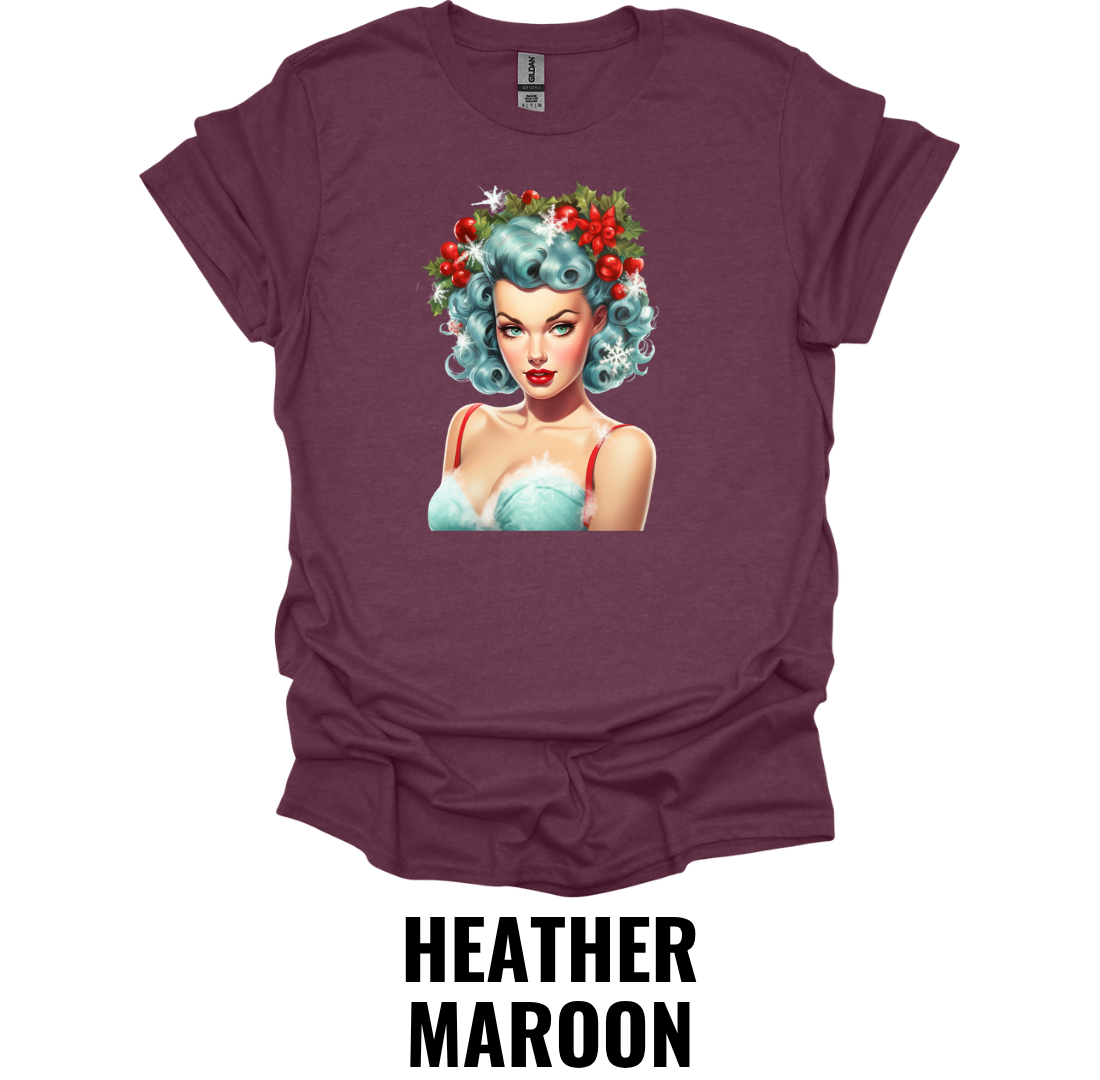 Vintage Christmas Pin Up Girl Shirt – Retro Holiday Glamour Graphic Tee