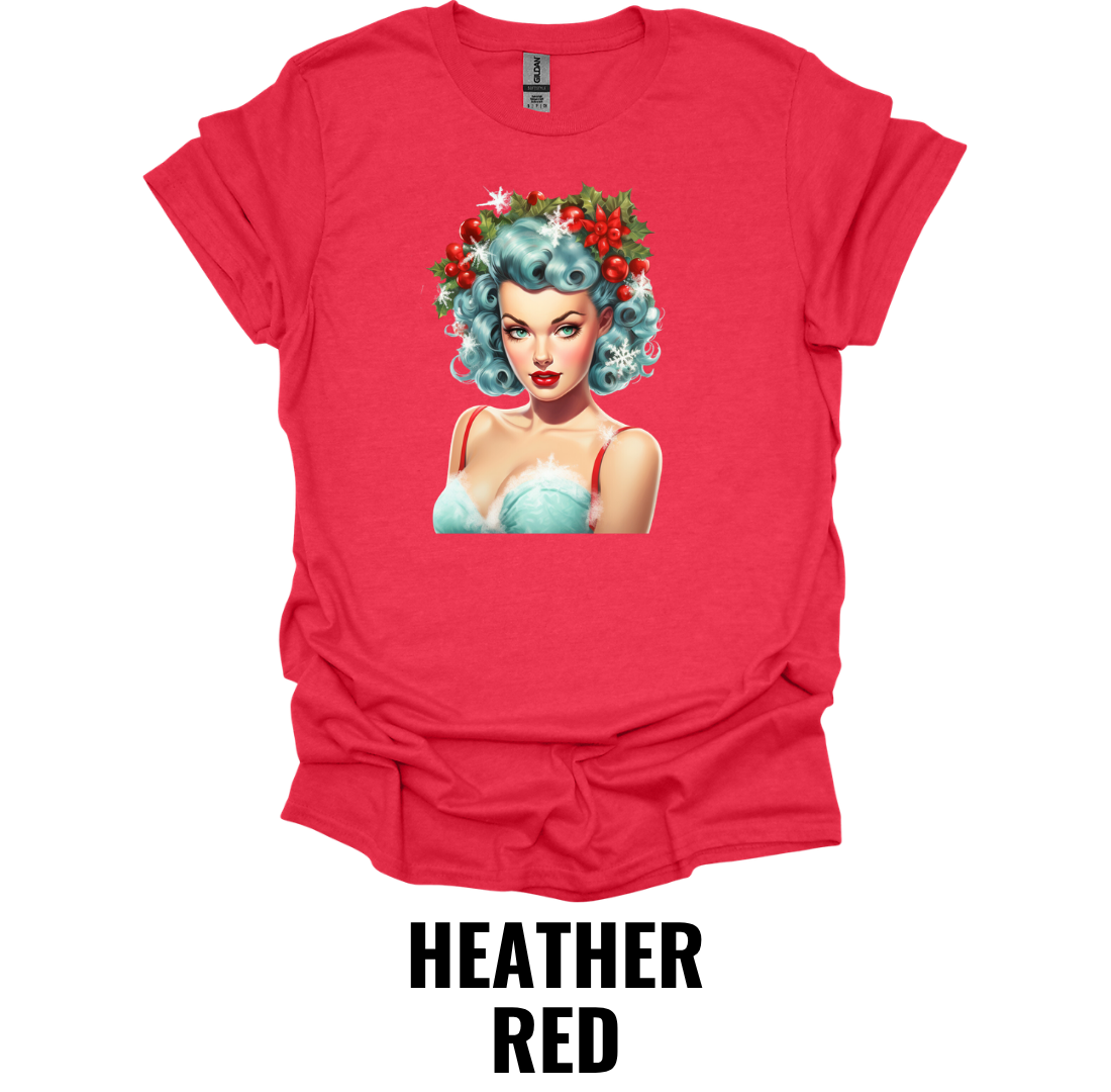 Vintage Christmas Pin Up Girl Shirt – Retro Holiday Glamour Graphic Tee