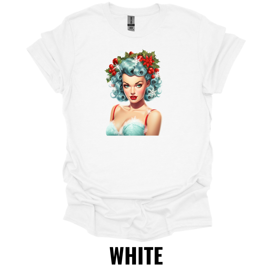 Vintage Christmas Pin Up Girl Shirt – Retro Holiday Glamour Graphic Tee