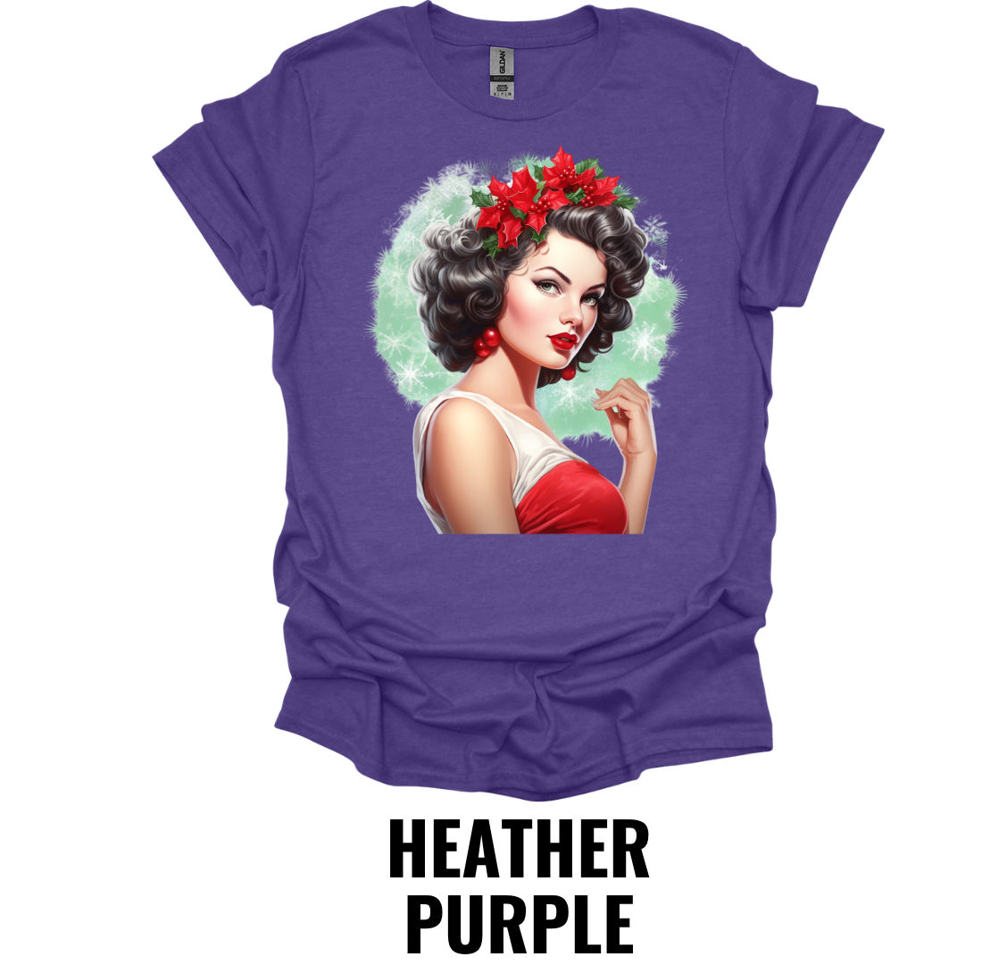 Vintage Christmas Pin Up Girl Shirt – Retro Holiday Glamour Graphic Tee