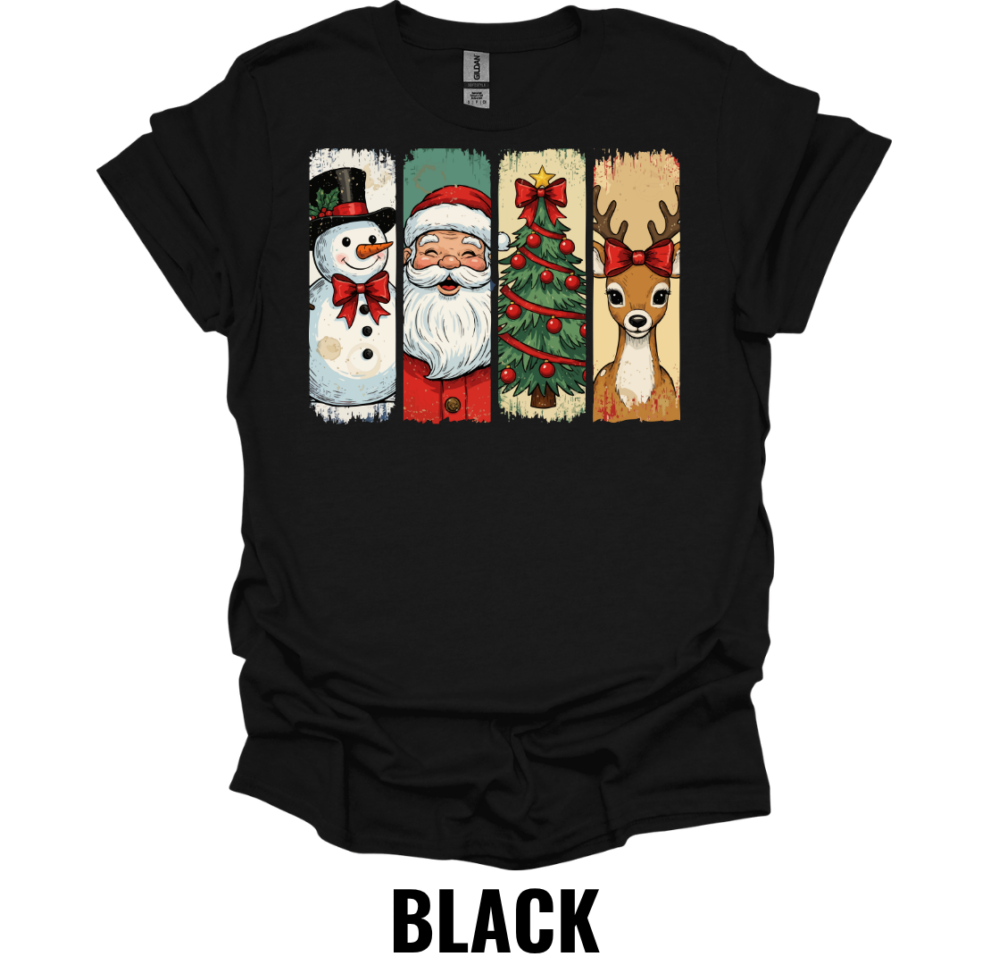 Vintage Christmas Shirt – Santa Snowman Reindeer Graphic Tee