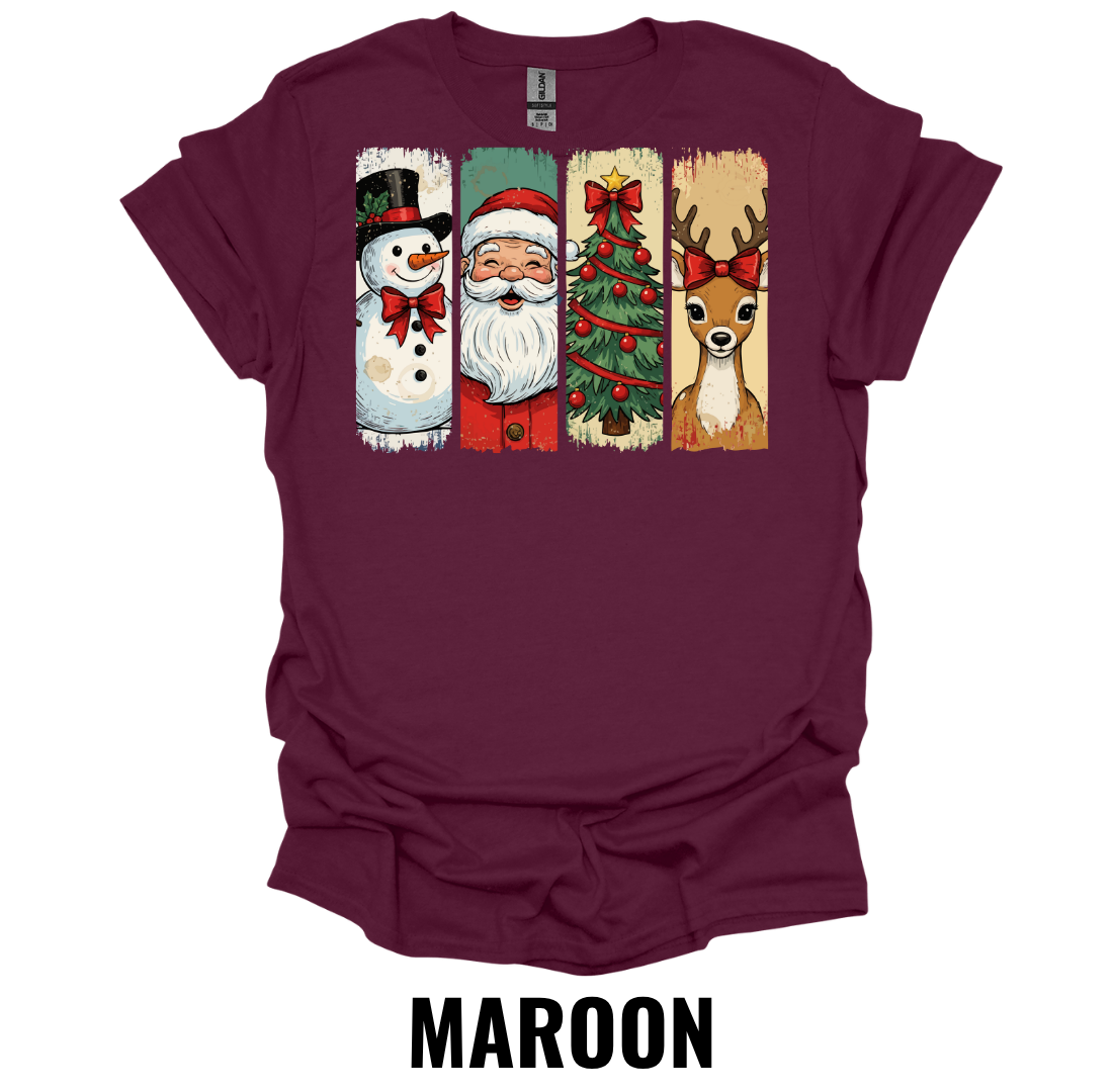 Vintage Christmas Shirt – Santa Snowman Reindeer Graphic Tee