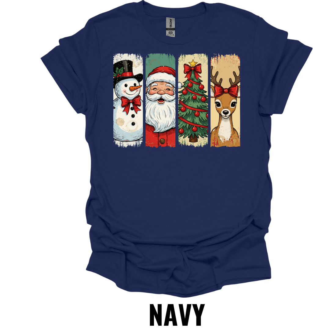 Vintage Christmas Shirt – Santa Snowman Reindeer Graphic Tee