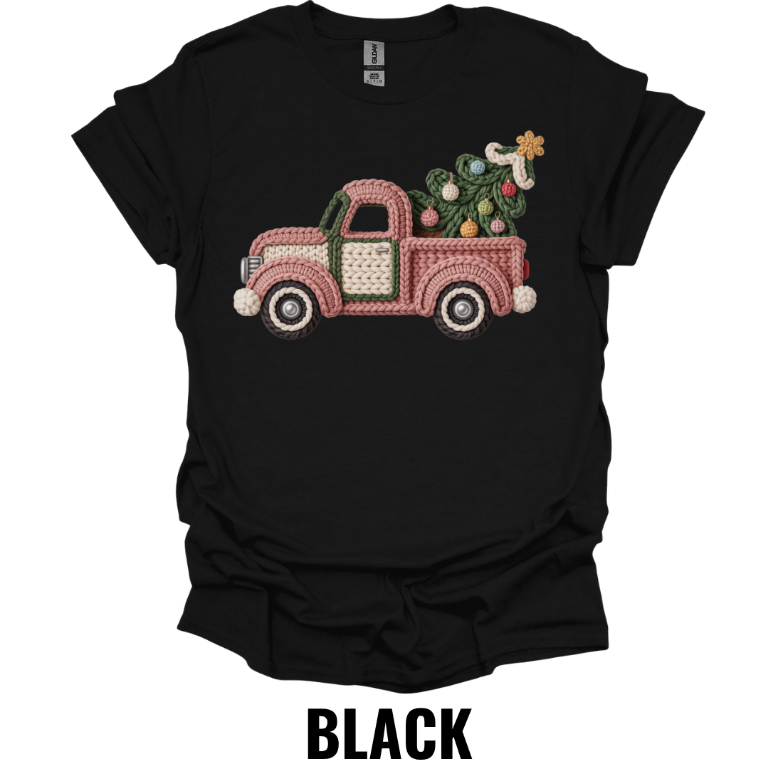 Vintage Christmas Truck Shirt – Pink Holiday Farmhouse Tree Graphic Tee