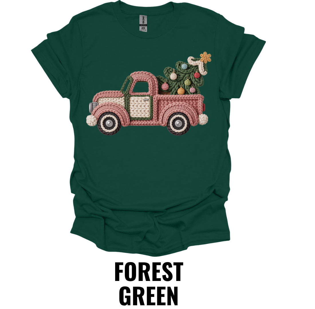 Vintage Christmas Truck Shirt – Pink Holiday Farmhouse Tree Graphic Tee