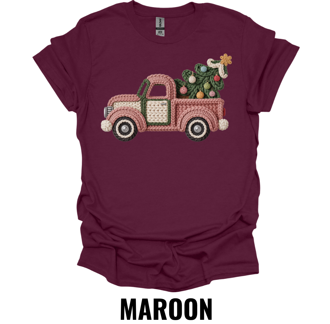 Vintage Christmas Truck Shirt – Pink Holiday Farmhouse Tree Graphic Tee