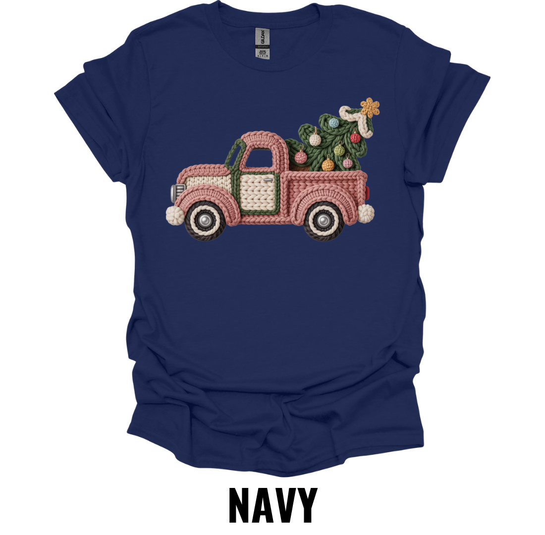 Vintage Christmas Truck Shirt – Pink Holiday Farmhouse Tree Graphic Tee