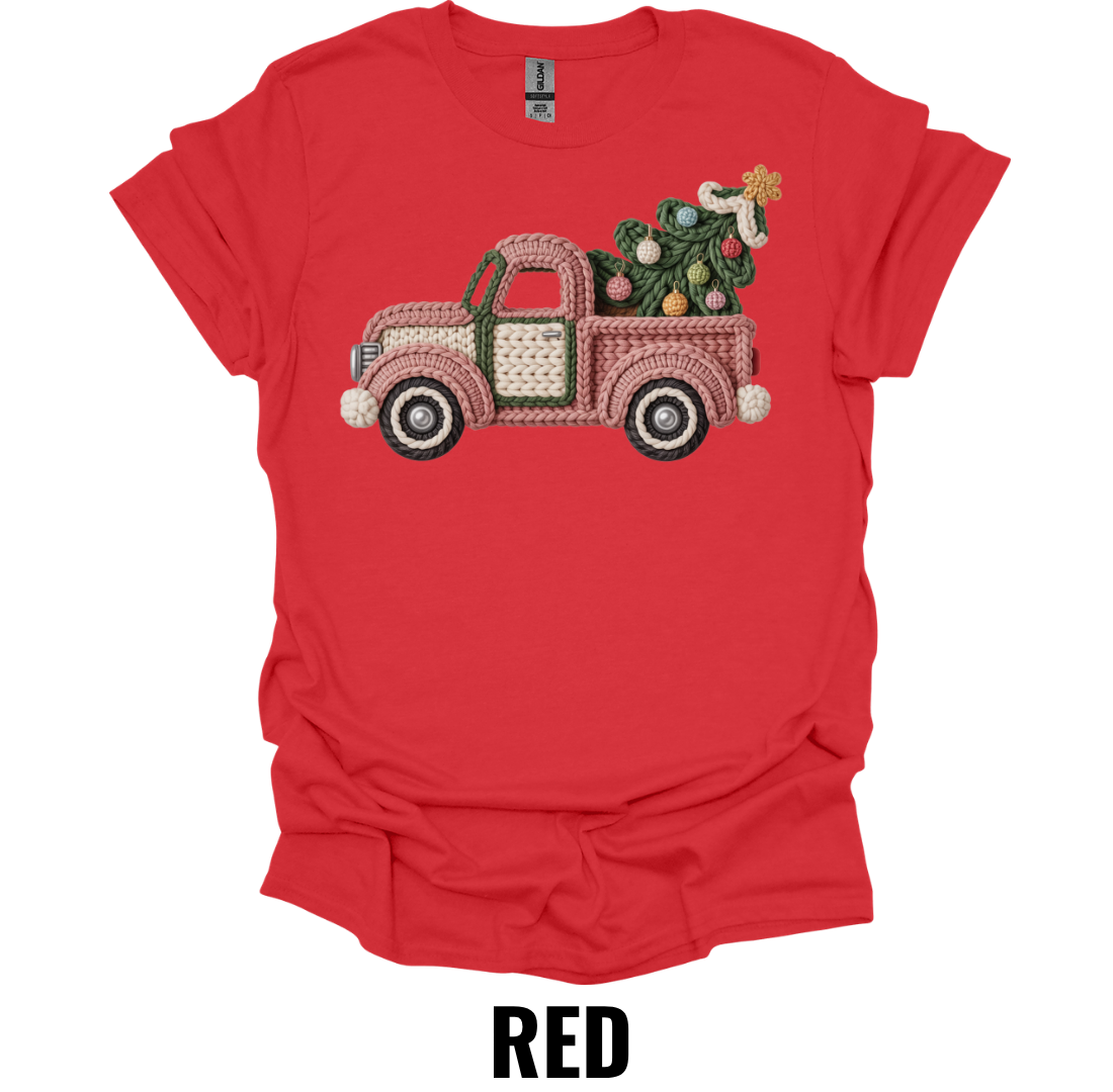 Vintage Christmas Truck Shirt – Pink Holiday Farmhouse Tree Graphic Tee