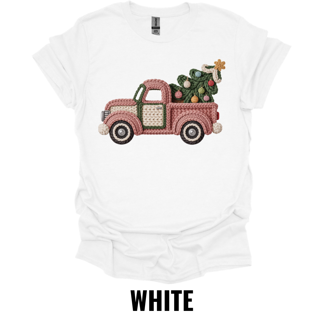 Vintage Christmas Truck Shirt – Pink Holiday Farmhouse Tree Graphic Tee