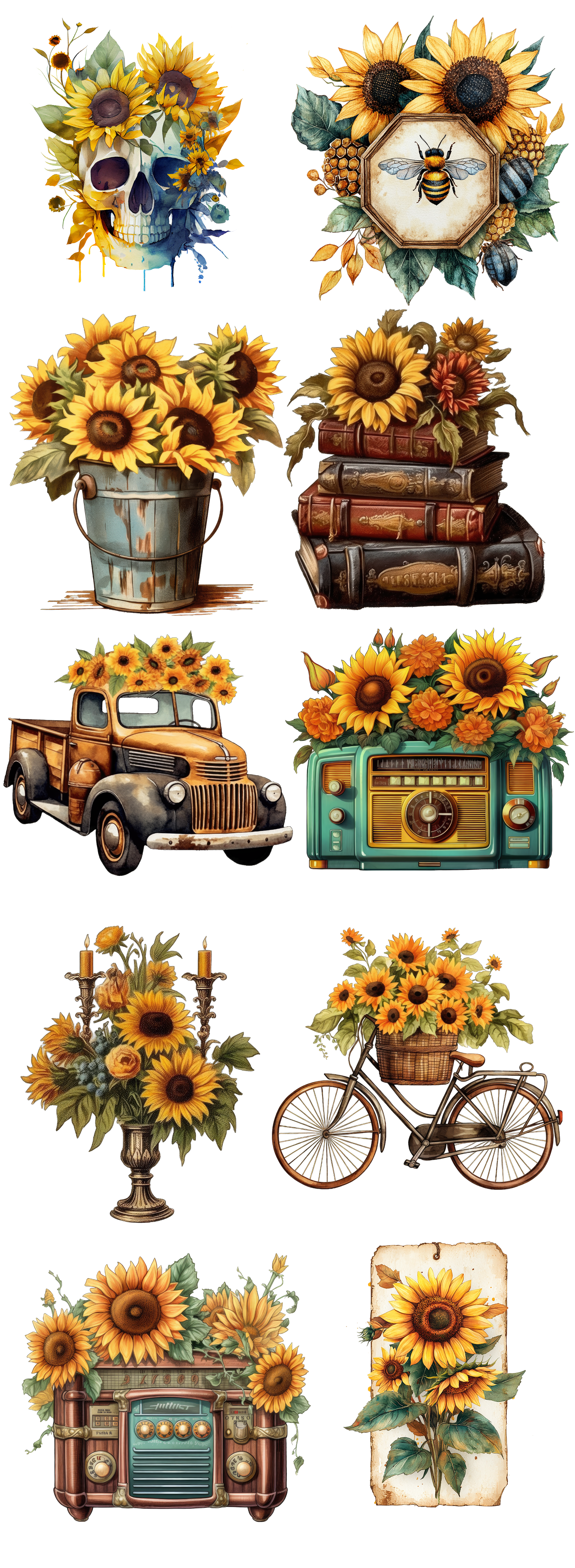 Vintage Sunflower Collection DTF Transfer – Rustic Fall Floral Bundle