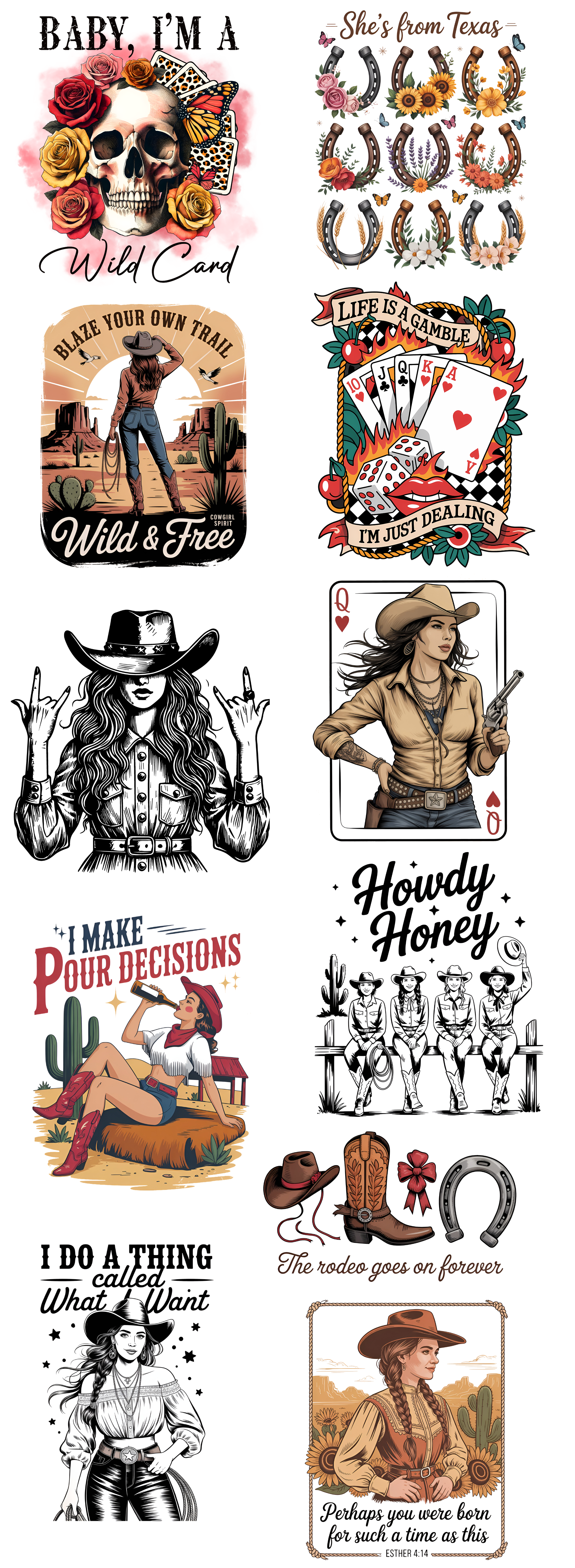 Western Cowgirl DTF Transfer Bundle – Wild West Country Girl Designs
