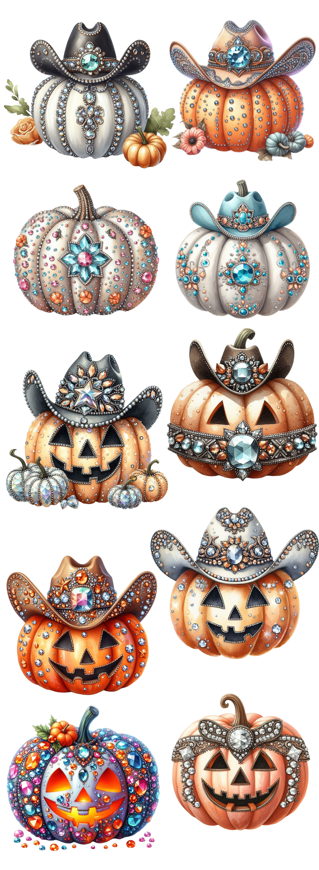 Western Rhinestone Pumpkin DTF Gang Sheet | Glam Cowboy Halloween Designs