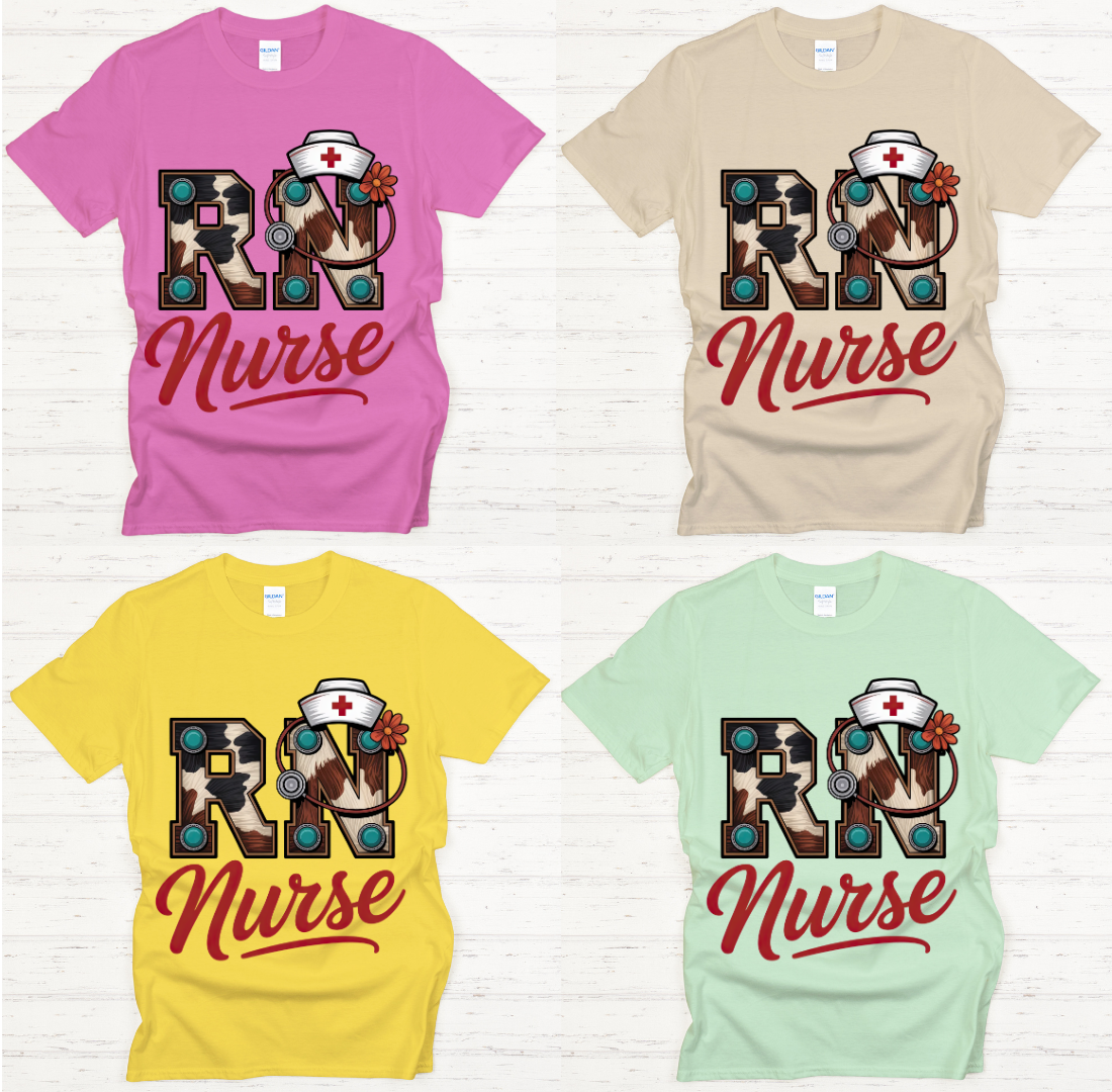 Western RN Nurse Cowhide Medical Shirt on Gildan Softstyle Tee
