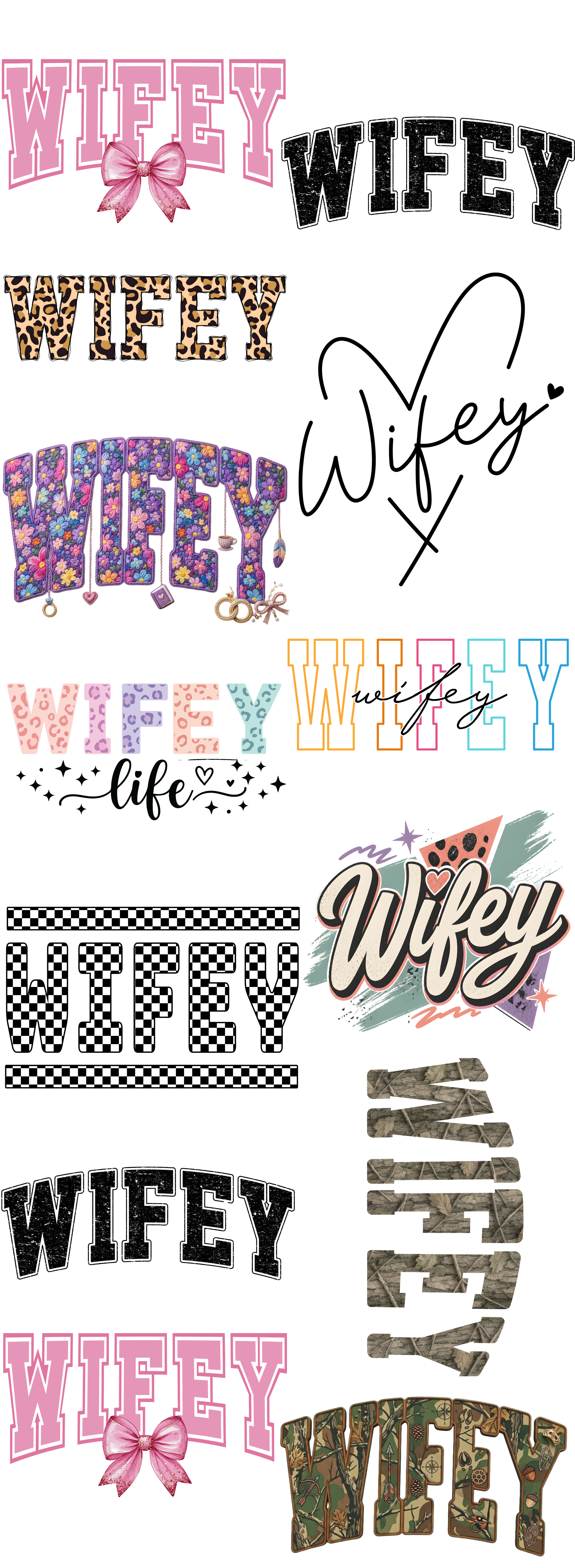Wifey DTF Gang Sheet | Coquette, Floral, Leopard & Camo Designs