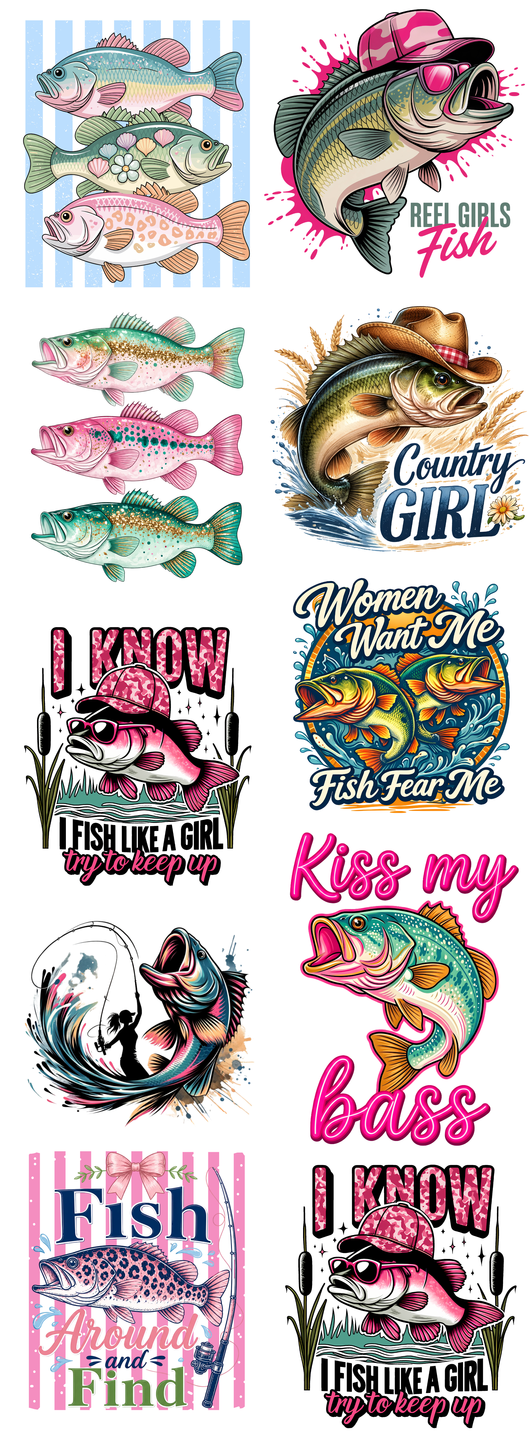 Women Who Fish DTF Transfer Bundle – Cute Pink Fishing Designs